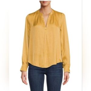 Magaschoni gold vneck long sleeve blouse
